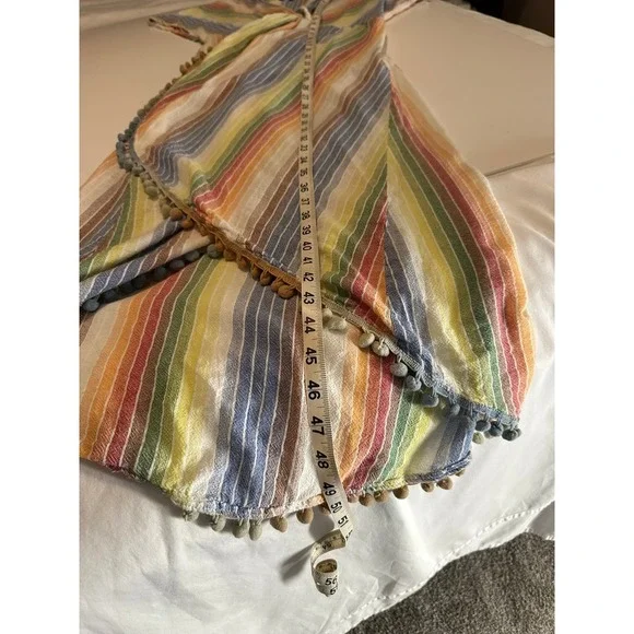 America & Beyond Striped Maxi Coverup Pom Pom Trim Boho Large - Picture 6 of 6